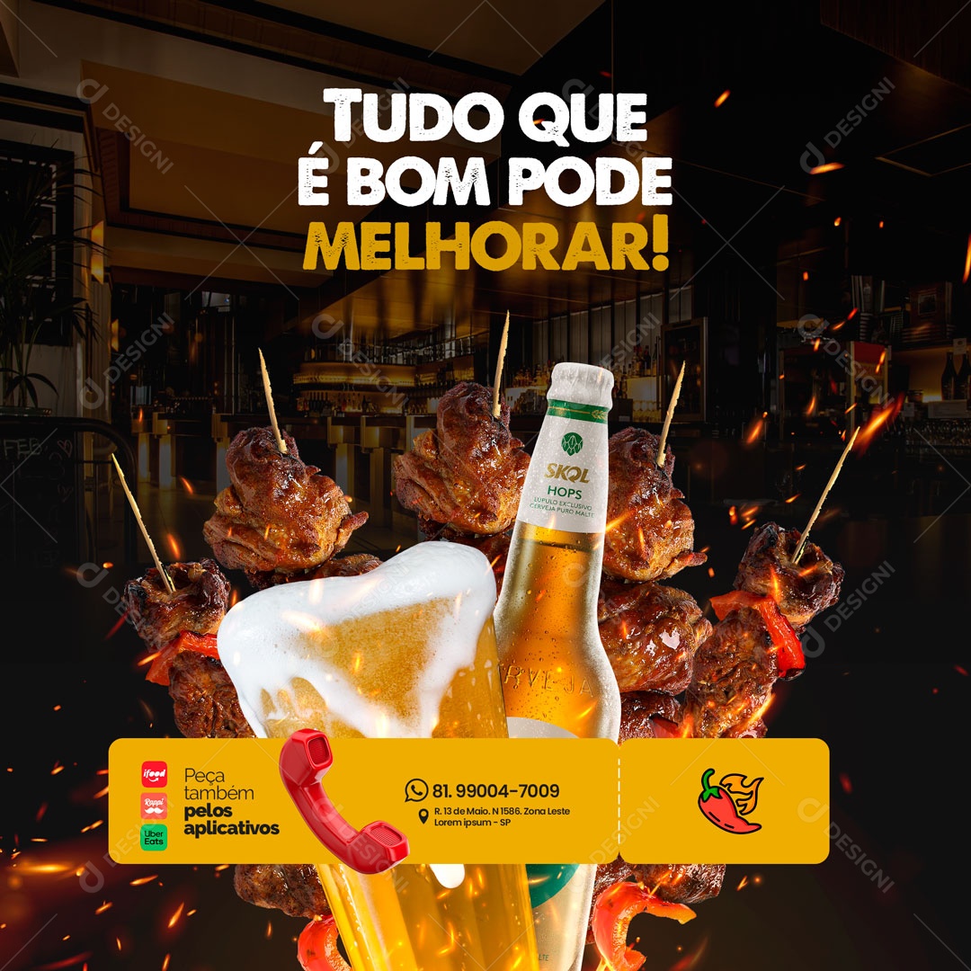 Churrascaria Restaurante Espeto Cerveja Social Media PSD Editável