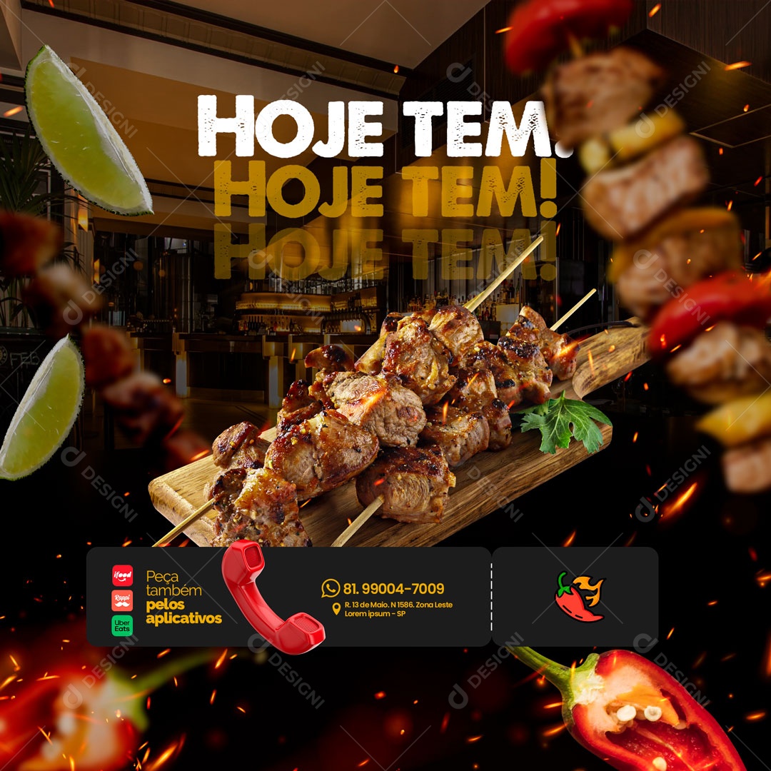 Churrascaria Restaurante Espeto Hoje tem Social Media PSD Editável