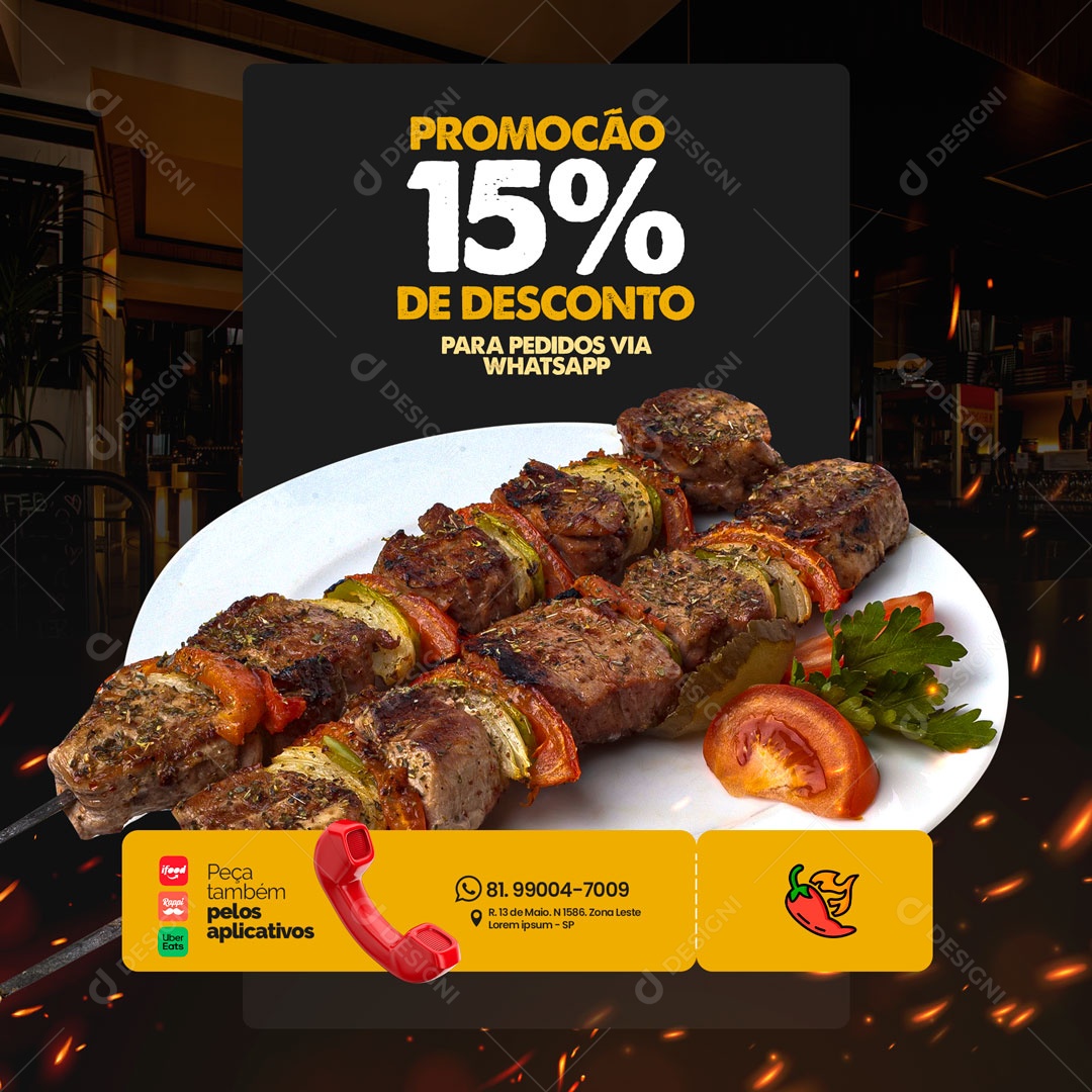 Churrascaria Restaurante Espeto Social Media PSD Editável