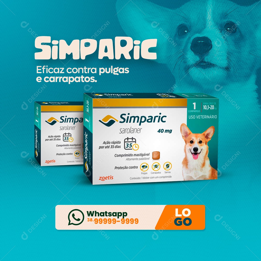Simparic Eficaz Contra Pulgas e Carrapatos Pet Shop Social Media PSD Editável