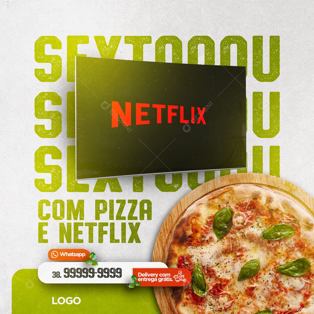 Sextou com Pizza e Netflix Pizzaria Social Media PSD Editável