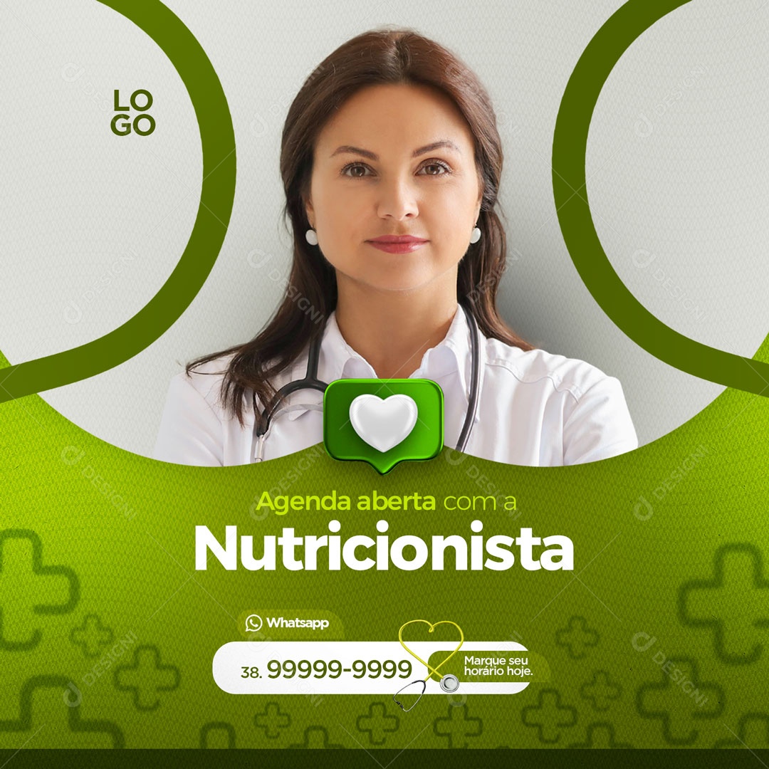 Agenda Aberta com a Nutricionista Clínica Médica Social Media PSD Editável