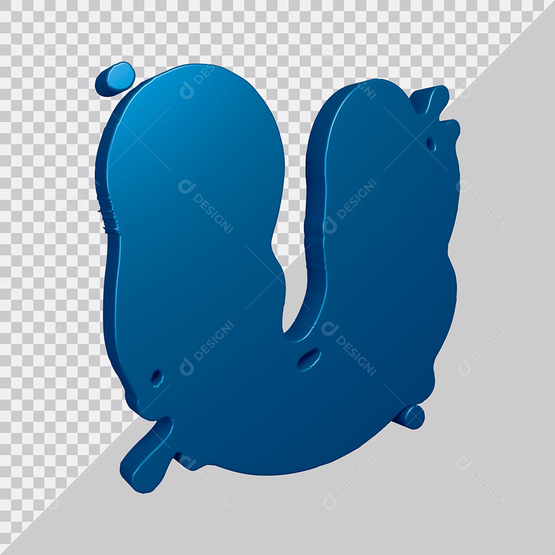 Elemento 3D Para Composição Letra U Azul PSD