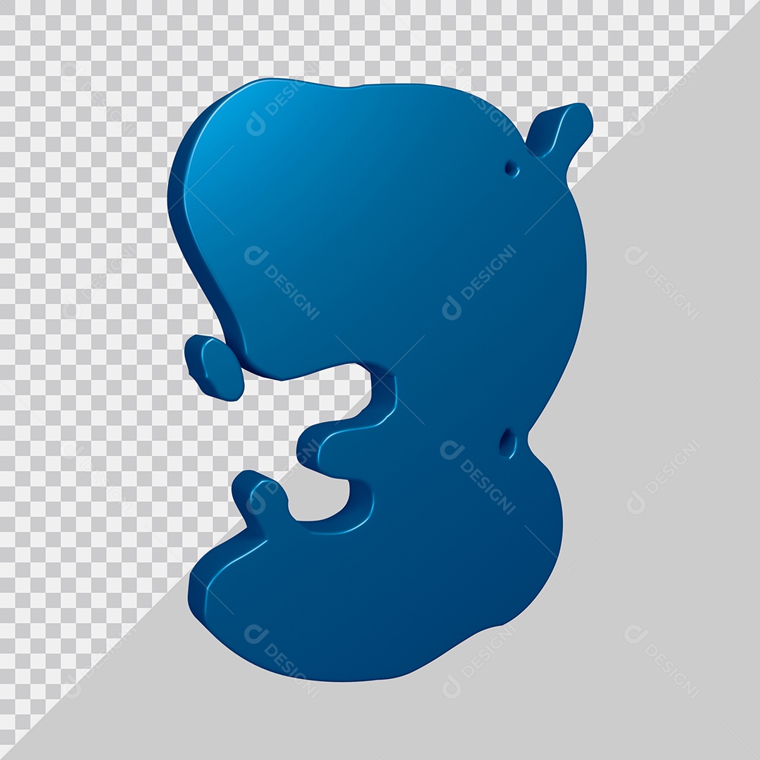 Elemento 3D Para Composição Número 3 Azul PSD
