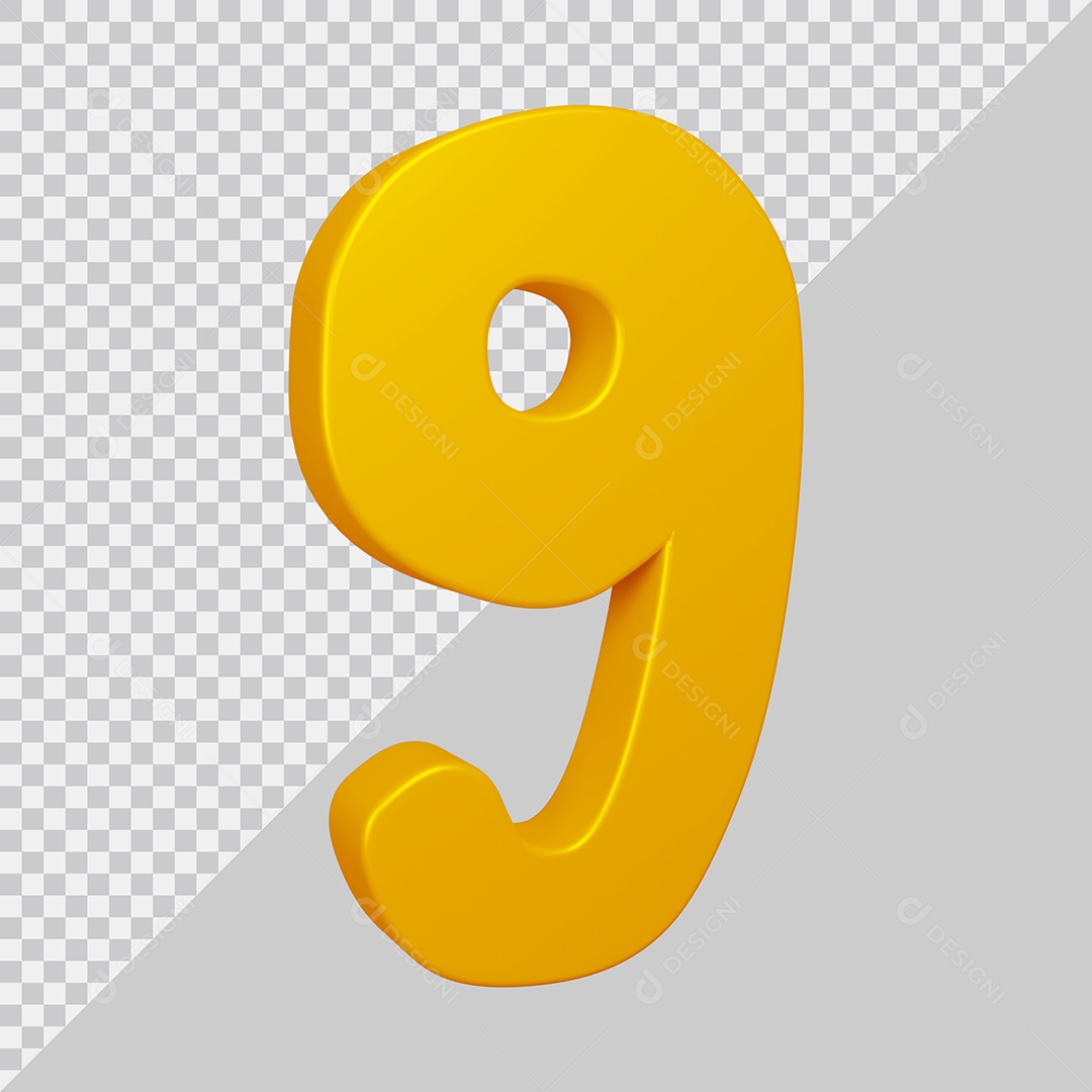 Elemento 3D Para Composição Número 9 Dourado PSD