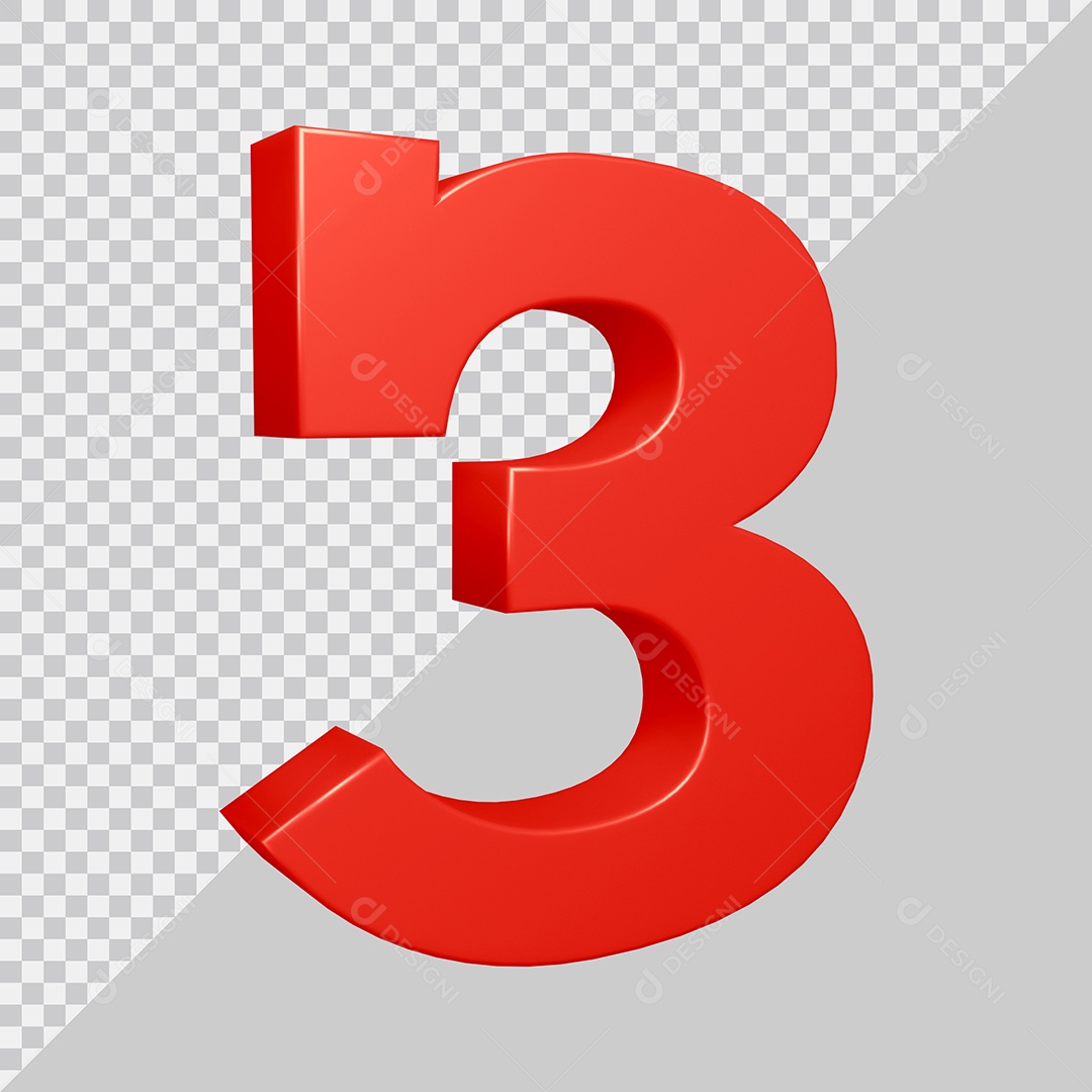 Elemento 3D Para Composição Número 3 Vermelha PSD