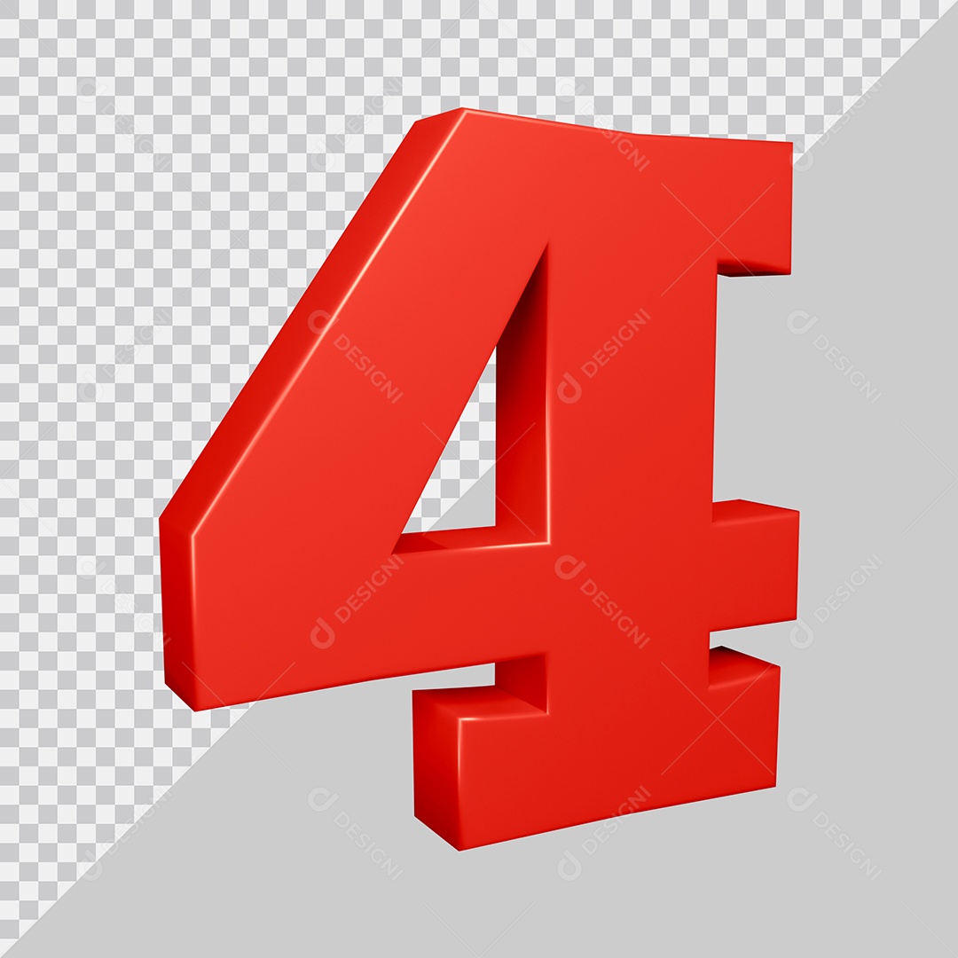 Elemento 3D Para Composição Número 4 Vermelha PSD