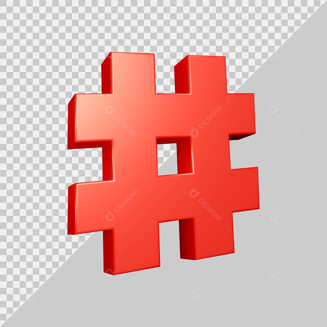 Elemento 3D Para Composição Símbolo de Hashtag Vermelha PSD