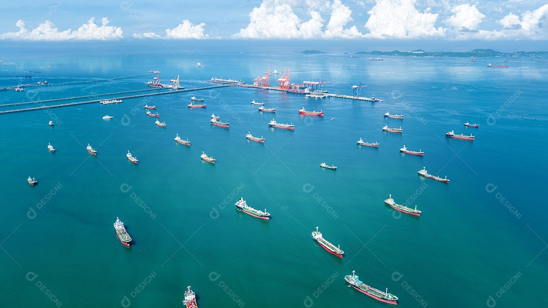 Crude Gas Oil Tanker Cargo Container Ship Offshore Mooring in Ocean Bay Petroleum Chemicals Import Export Logistics Transportation and Logistics Ship Oil Leakage Industrial Petroleum Products Ship