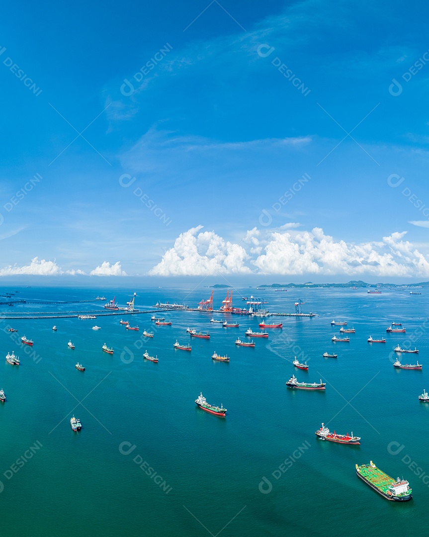 Contêiner de carga Navio para Bridge Cargo Shipyard Navio de contêiner sob o guindaste Marítimo serviço de logística e transporte. Porto aduaneiro de embarque internacional para comércio de importação e exportação.