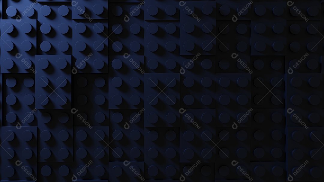 Renderização 3D de tijolos de brinquedo em fundo preto. minimalista