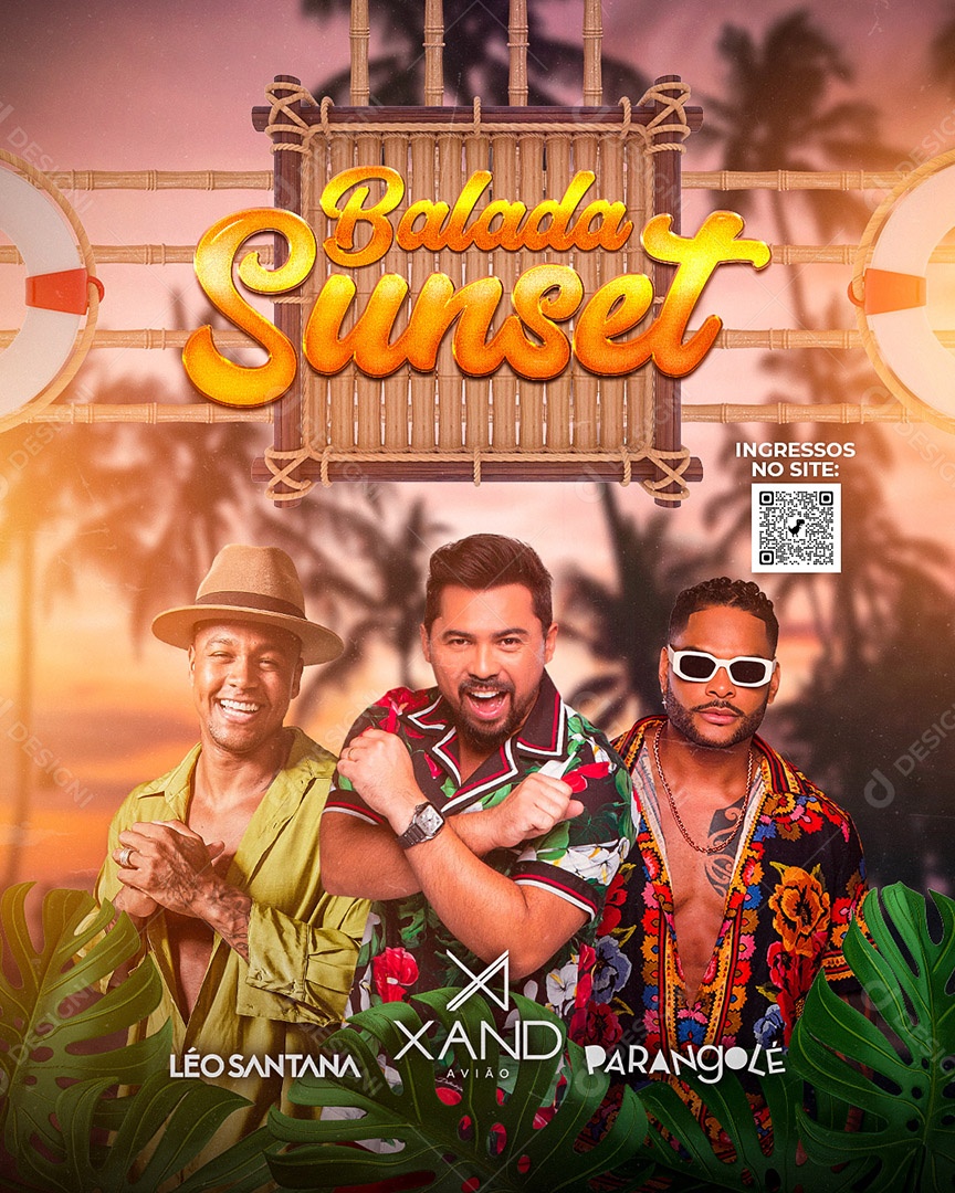 Flyer Balada Sunset Léo Santana Xand Avião e Parangolê Social Media PSD Editável