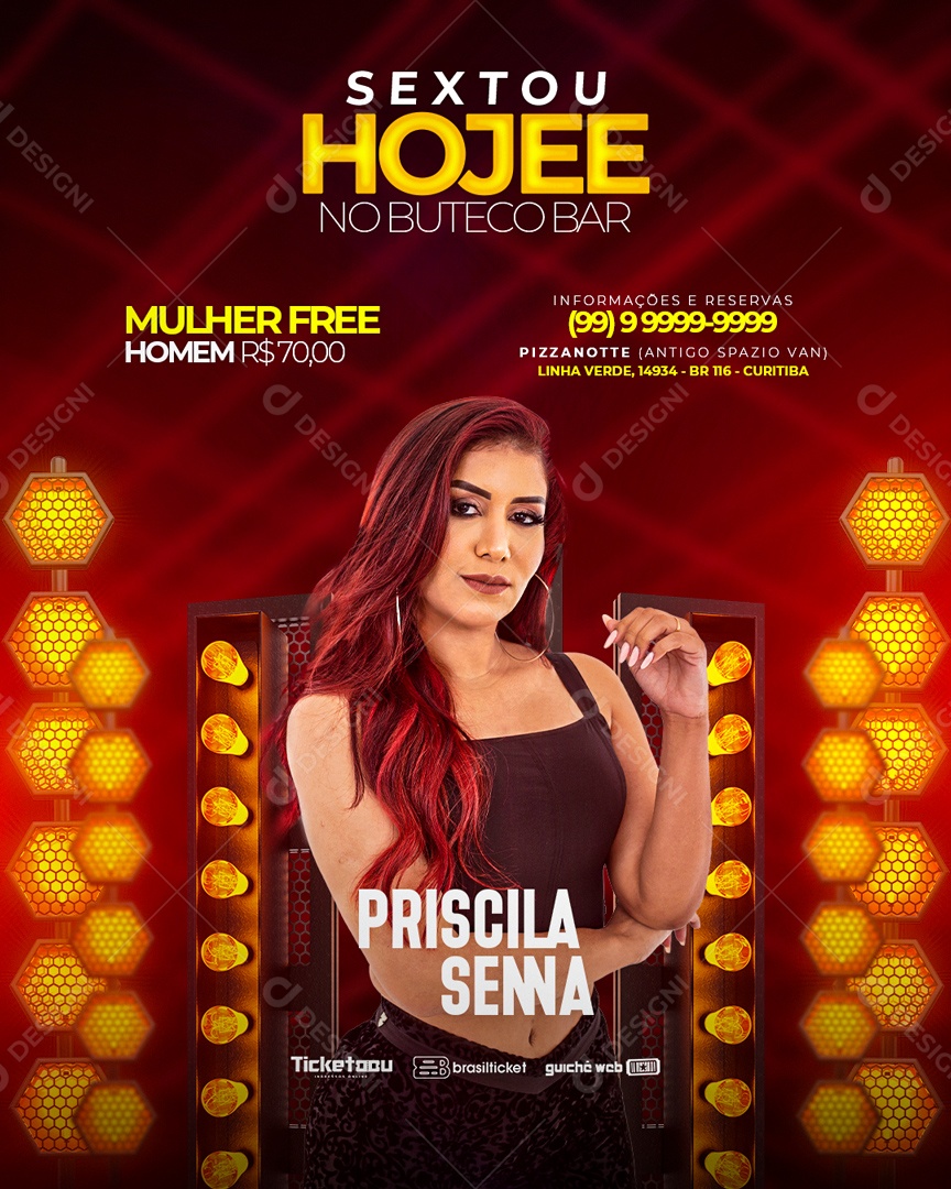 Flyer Sextou Hoje Priscila Senna Social Media PSD Editável