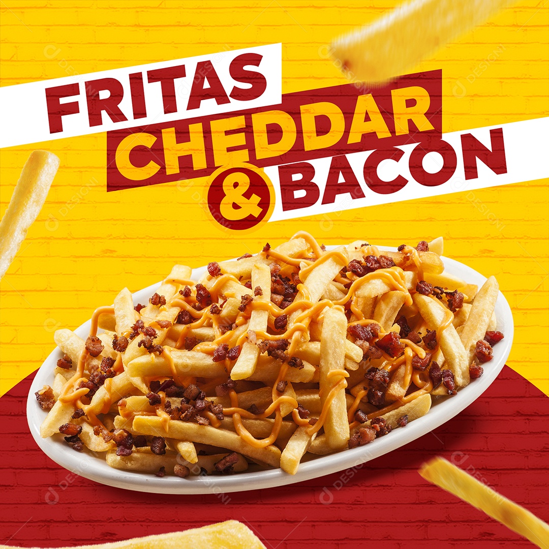 Fritas Cheddar e Bacon Venha Conferir Social Media PSD Editável