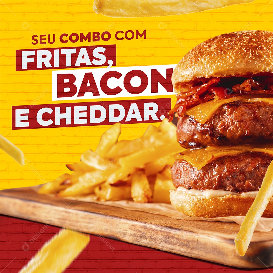 Seu Combo Com Fritas Bacon e Cheddar Venha Conferir Social Media PSD Editável