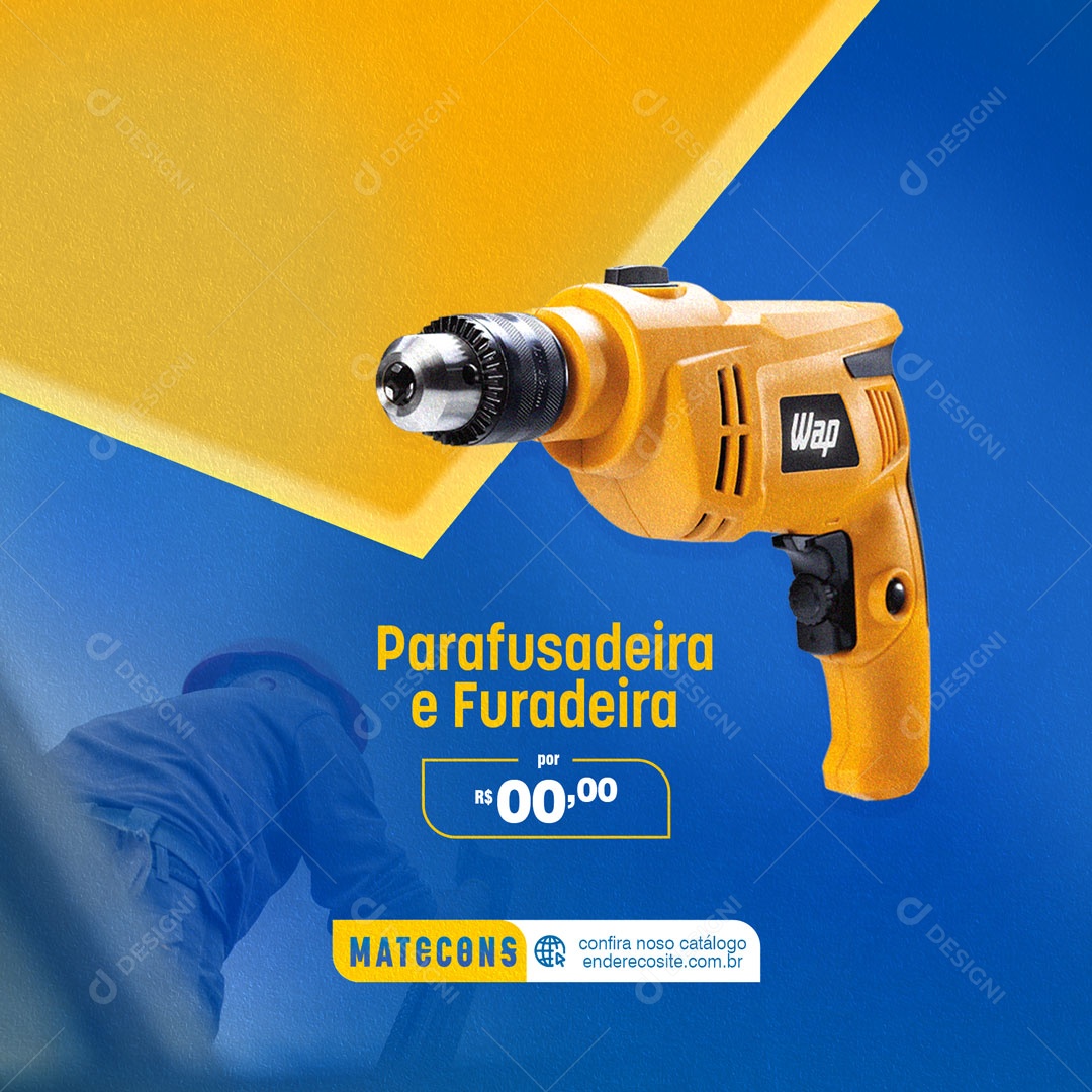 Materiais De Construção Parafusadeira e Furadeira Social Media PSD Editável