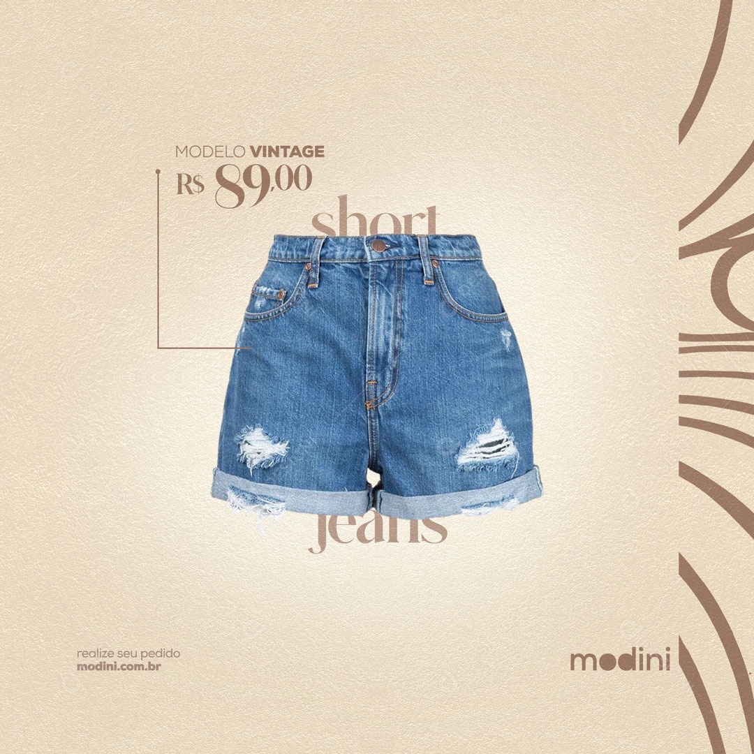 Short Jeans na Promoção Loja de Roupas Social Media PSD Editável