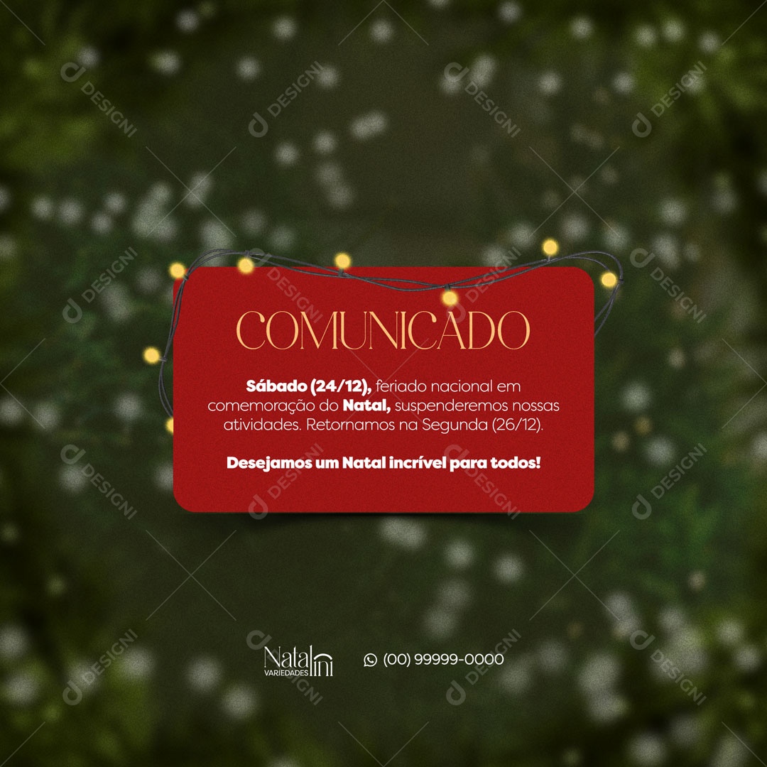 Comunicado de Natal Social Media PSD Editável