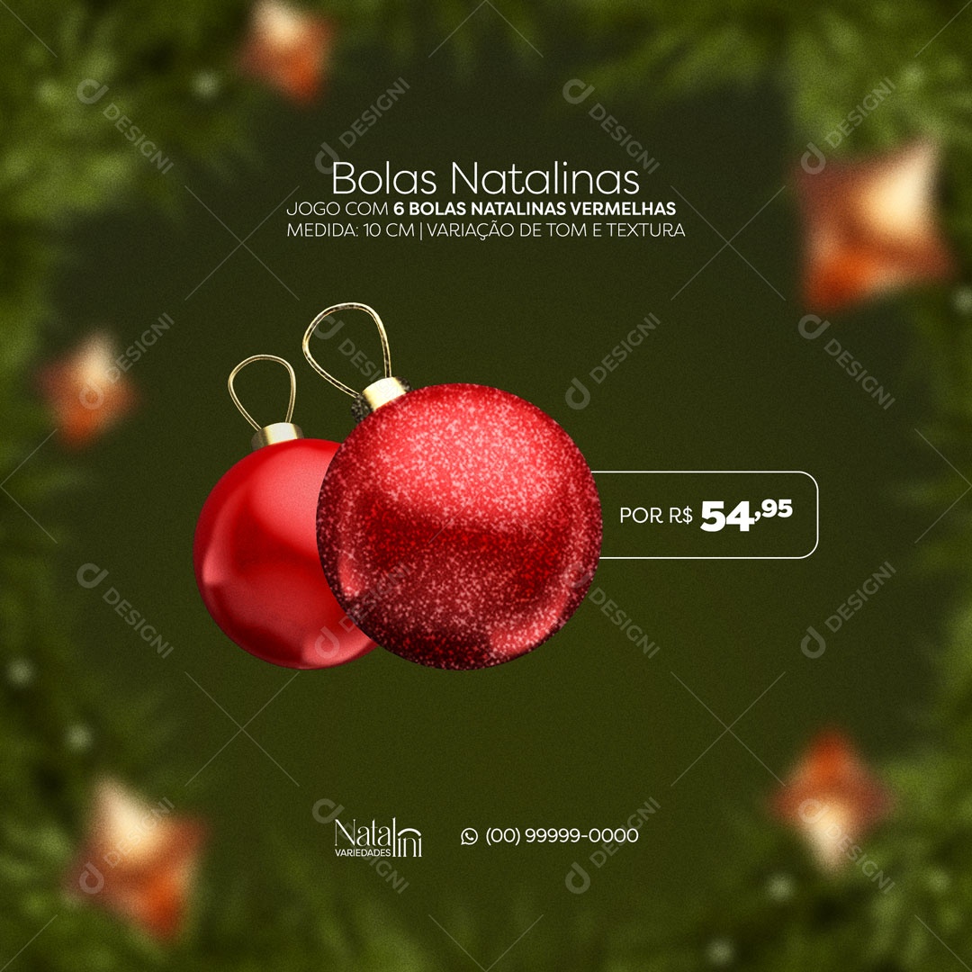 Feliz Natal 25 de Dezembro Bolas Natalinas Social Media PSD Editável