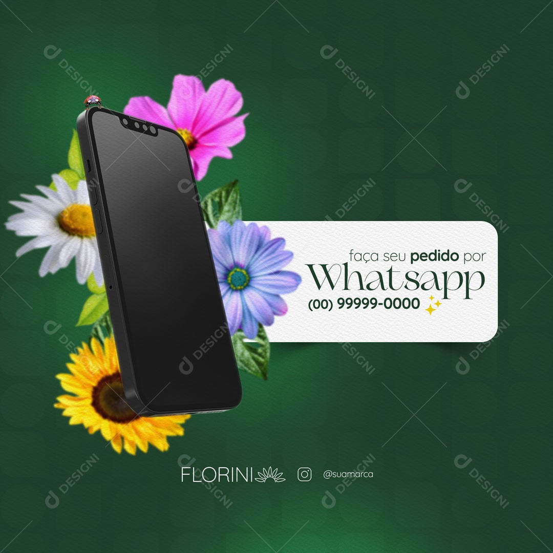 Faça seu pedido por Whatsapp Floricultura Social Media PSD Editável