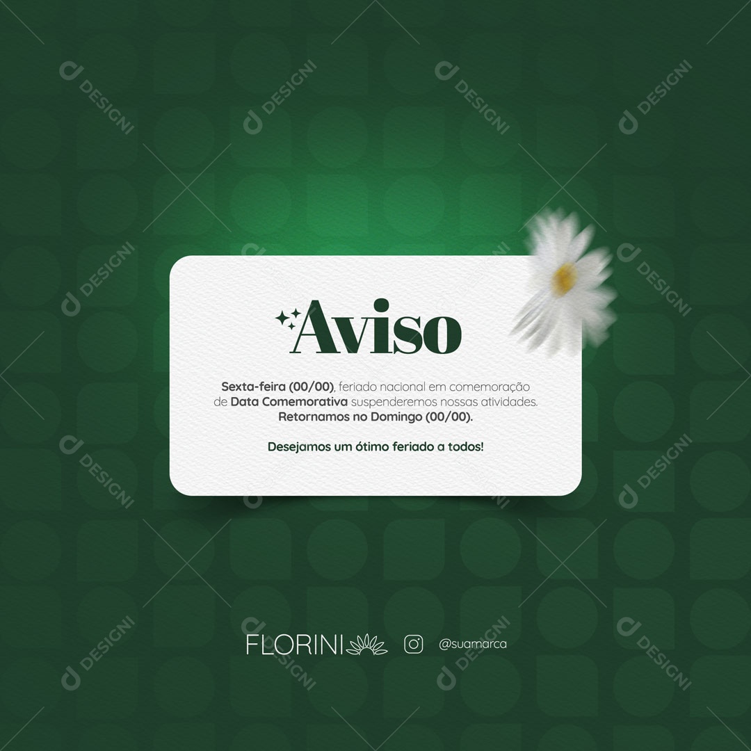 Aviso Comunicado Floricultura Social Media PSD Editável