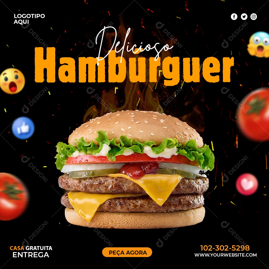 Social Media Hambúrgueria Delicioso Hambúrguer PSD Editável