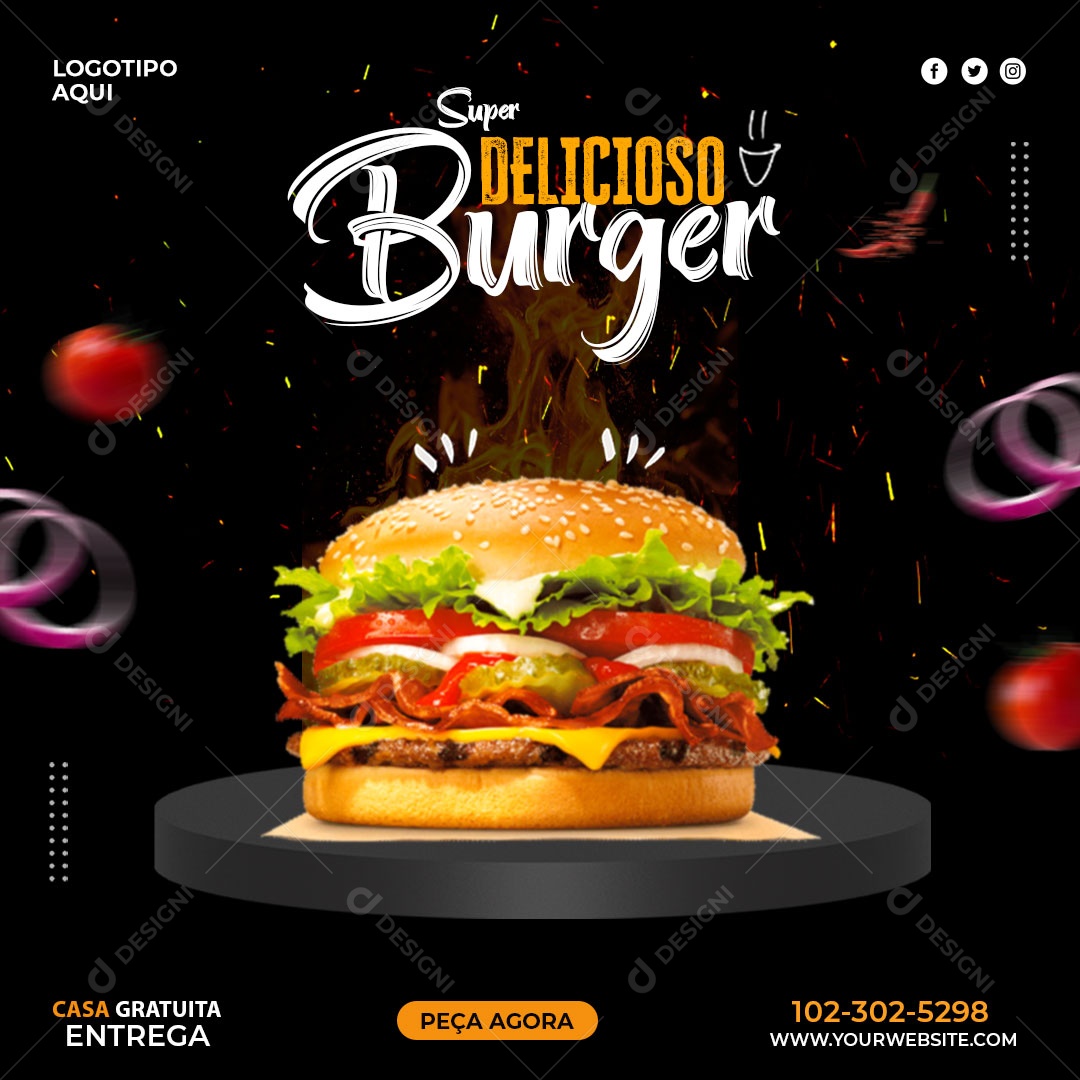 Social Media Hambúrgueria Delicioso Burguer PSD Editável