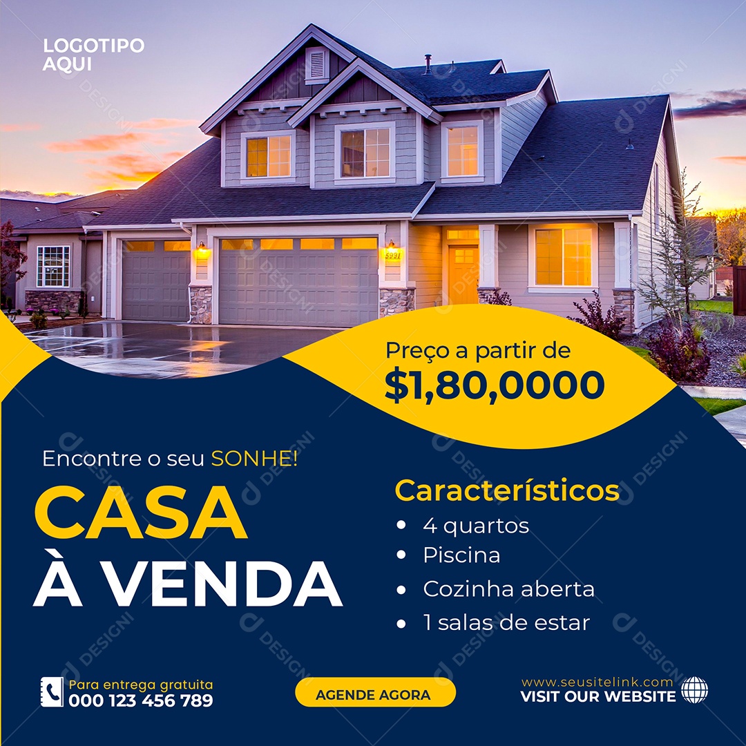 Social Media Imobiliária Casa À Venda PSD Editável