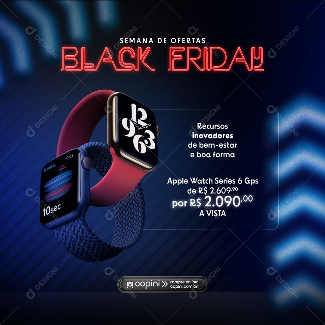 Semana de Ofertas Black Friday Apple Watch Social Media PSD Editável