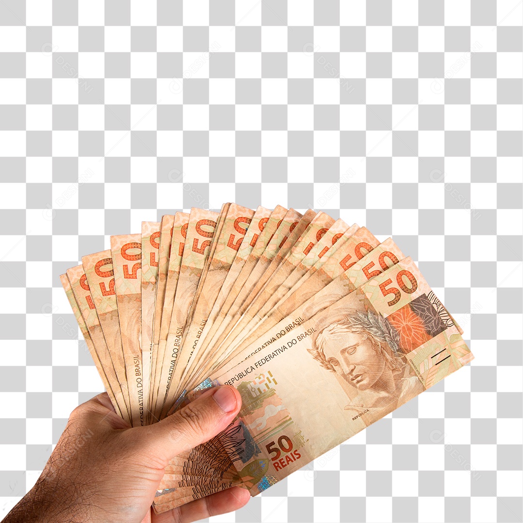 Mão Segurando Dinheiro Notas de 50 PNG Transparente Sem Fundo