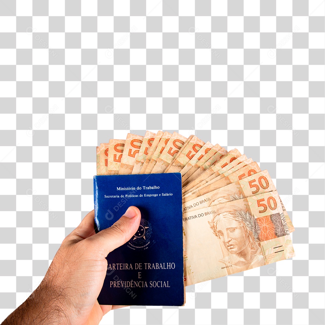 Mão Segurando Carteira de Trabalho e Dinheiro PNG Transparente Sem Fundo