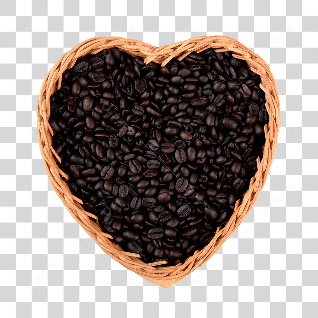 Café Dentro de Cesta de Coração PNG Transparente Sem Fundo