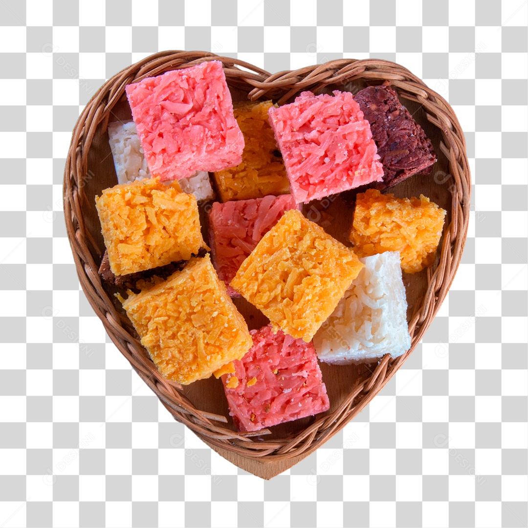 Cocadas Colorodias em Cesta de Coração