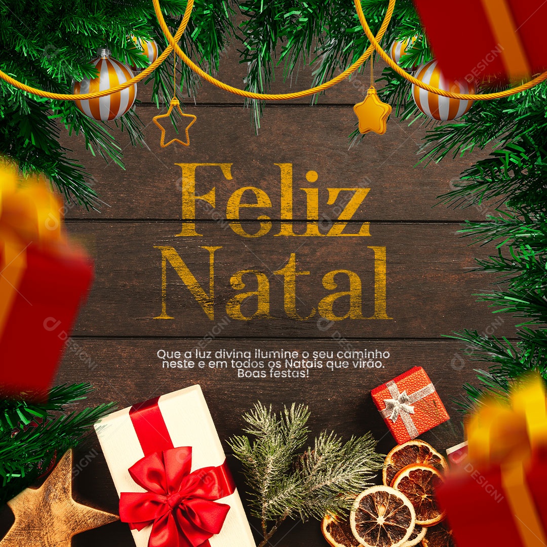 Que a Luz Divina Ilumine o Seu Caminho Feliz Natal Social Media PSD Editável