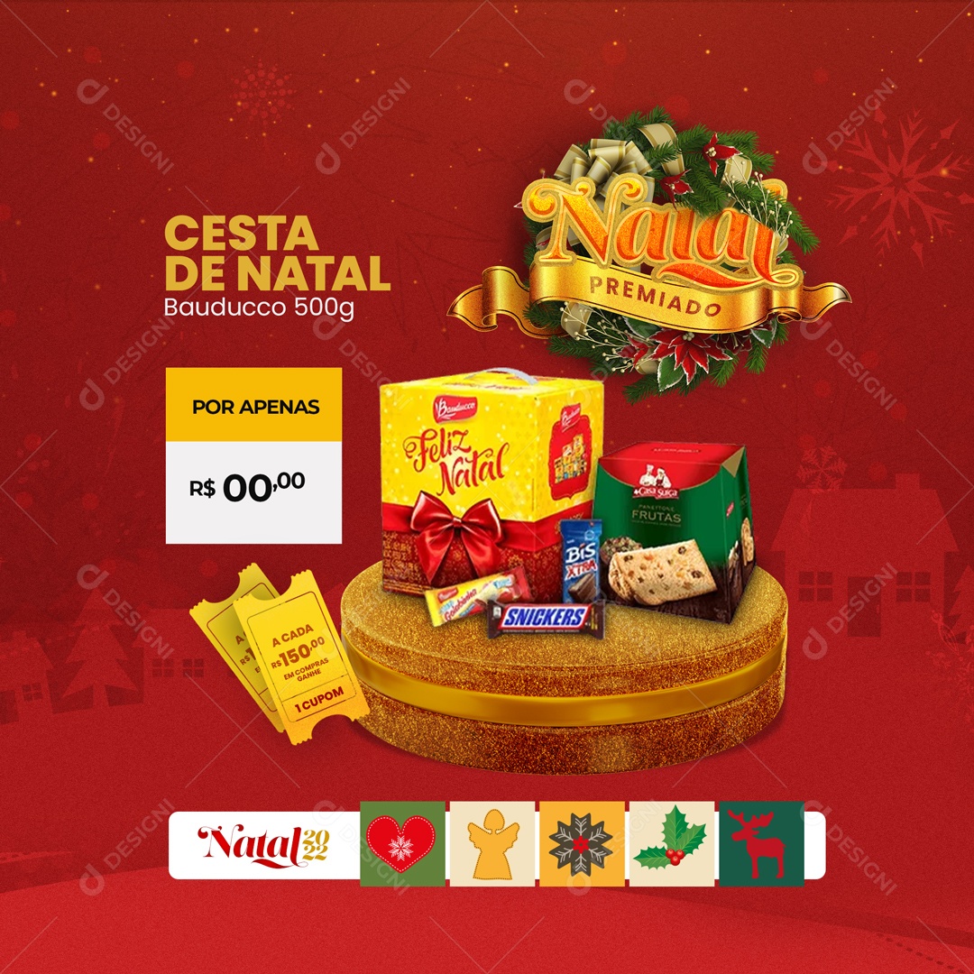 Cesta de Natal na Promoção Feliz Natal Social Media PSD editável