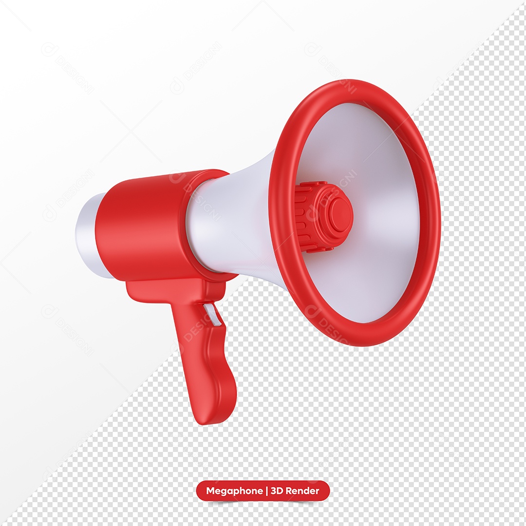 Megafone Vermelho e Branco Elemento 3D para Composição PSD