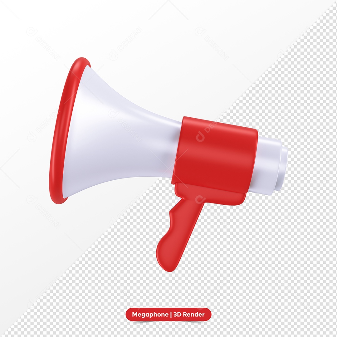 Megafone Vermelho e Branco Elemento 3D para Composição PSD