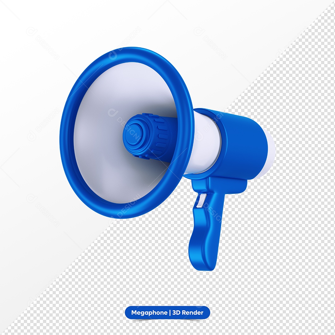 Megafone Azul e Branco Elemento 3D para Composição PSD