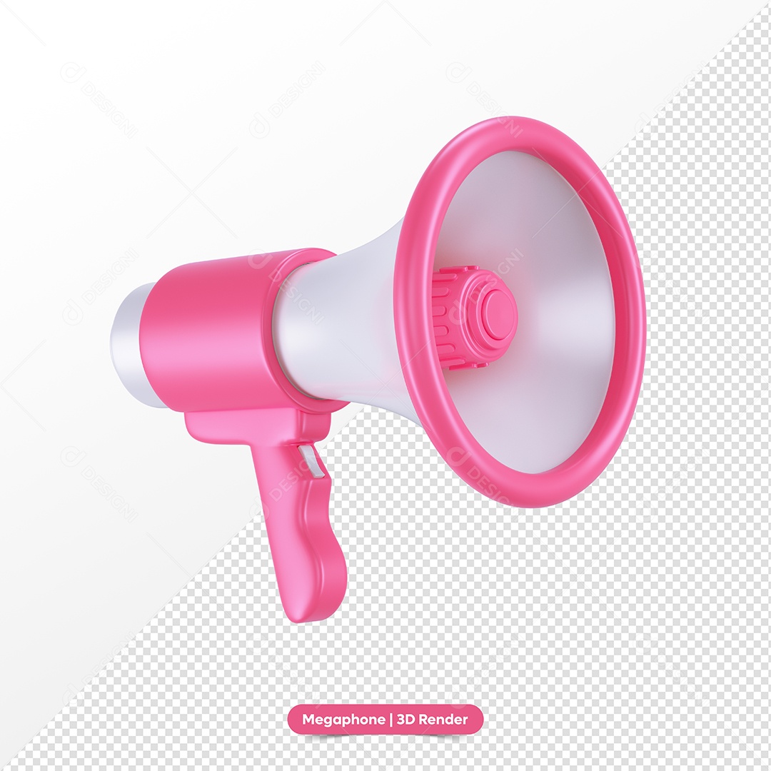 Megafone Rosa e Branco Elemento 3D para Composição PSD