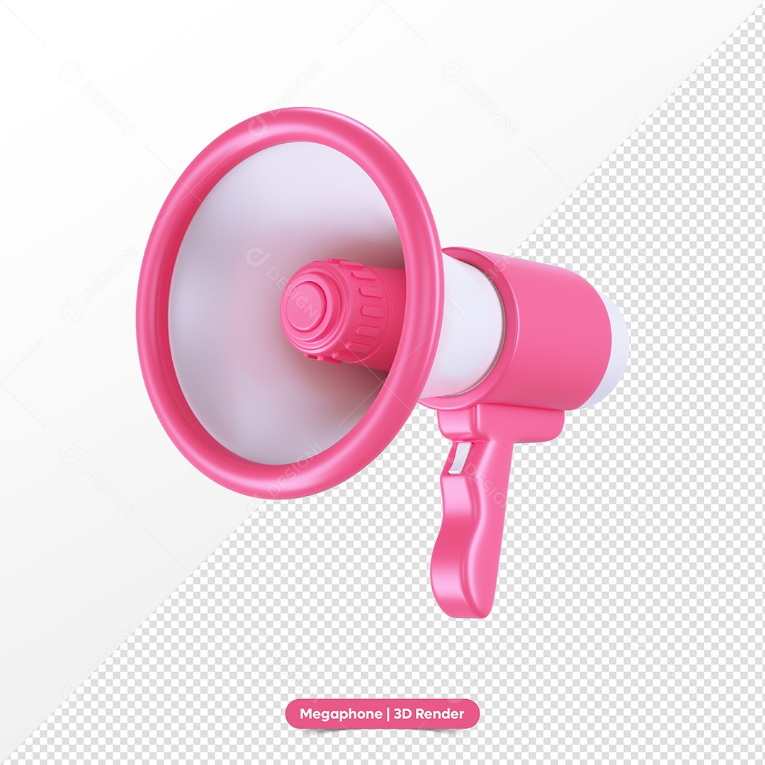 Megafone Rosa e Branco Elemento 3D para Composição PSD