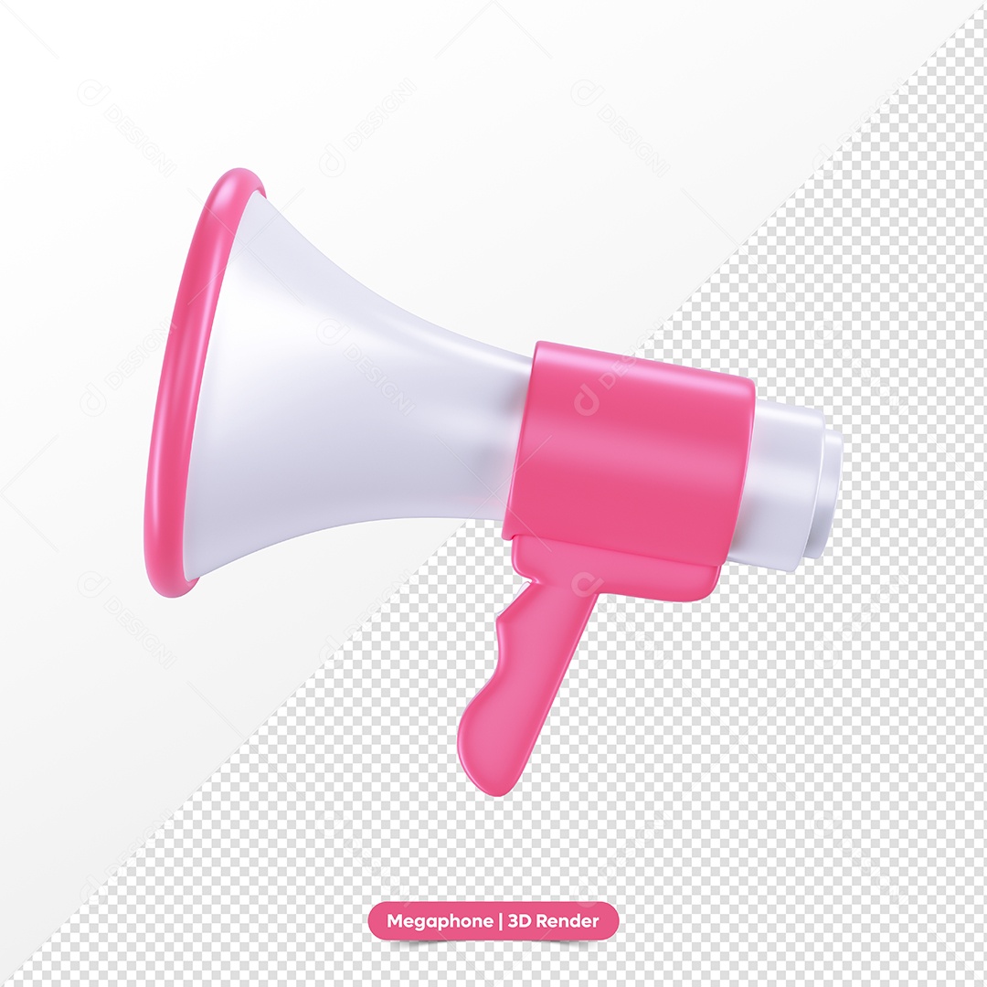Megafone Rosa e Branco Elemento 3D para Composição PSD