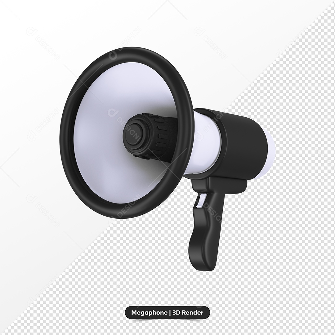 Megafone Preto e Branco Elemento 3D para Composição PSD