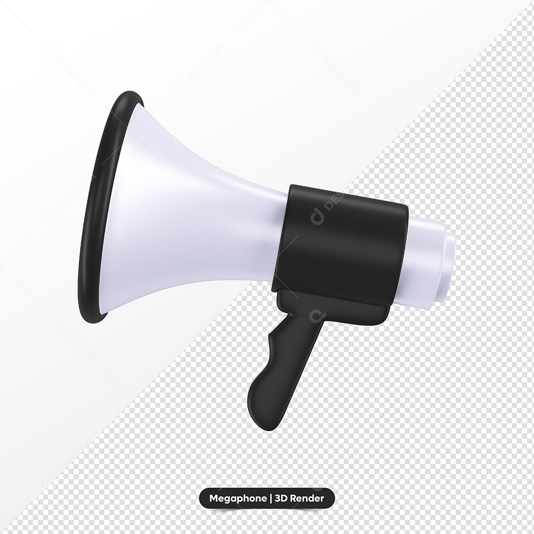 Megafone Preto e Branco Elemento 3D para Composição PSD