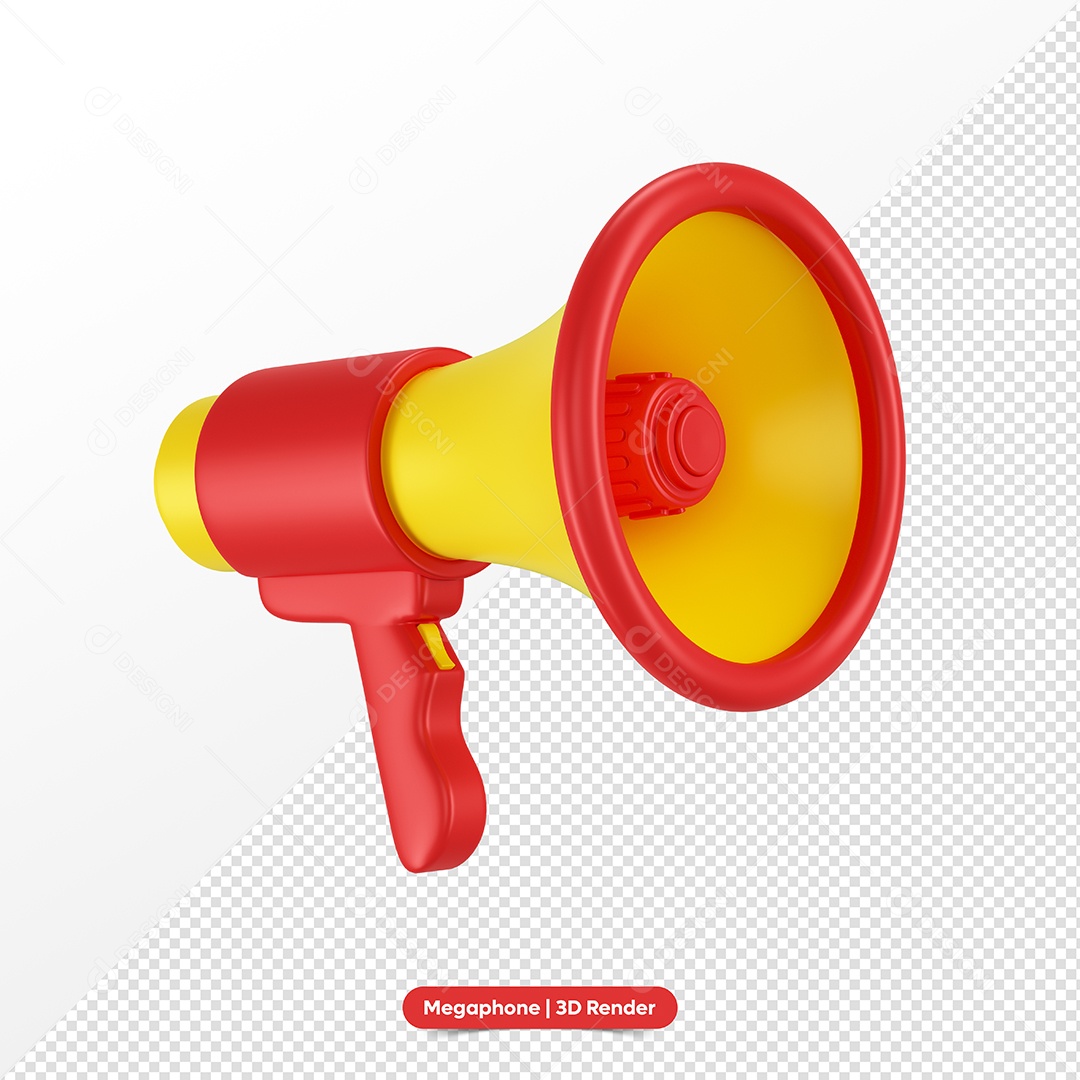 Megafone Vermelho e Amarelo Elemento 3D para Composição PSD