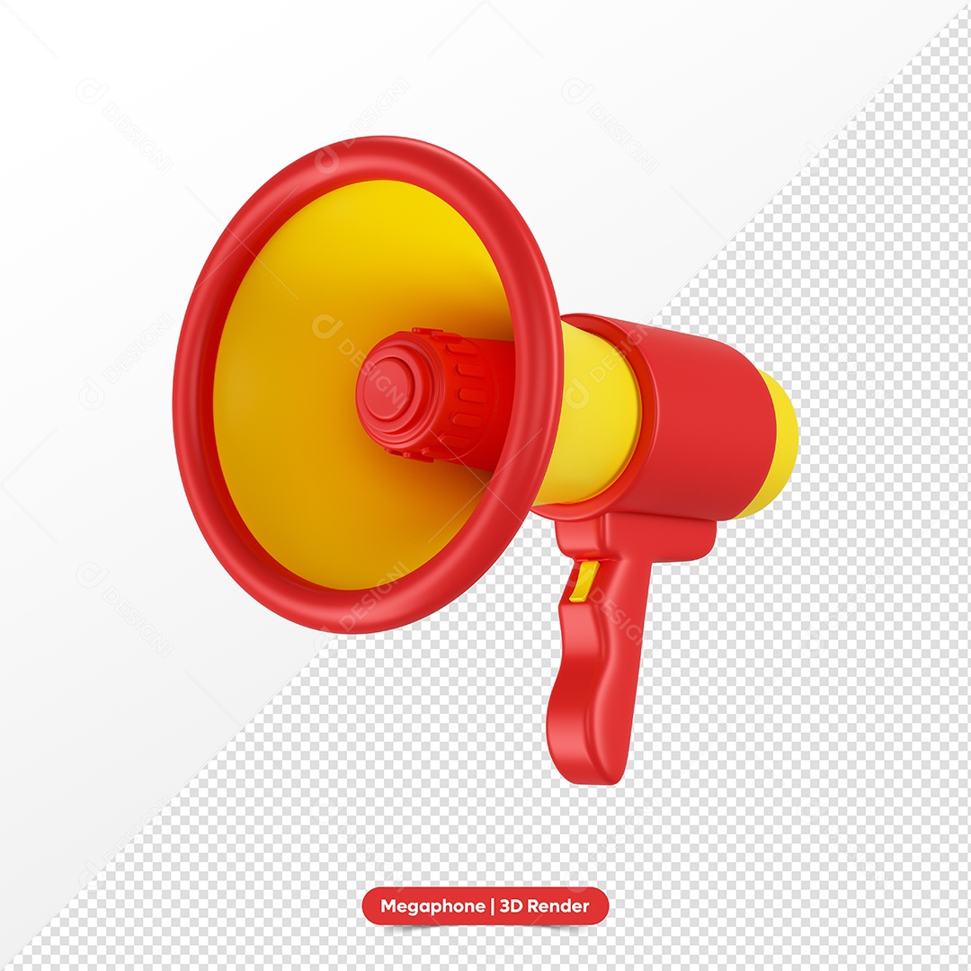 Megafone Vermelho e Amarelo Elemento 3D para Composição PSD
