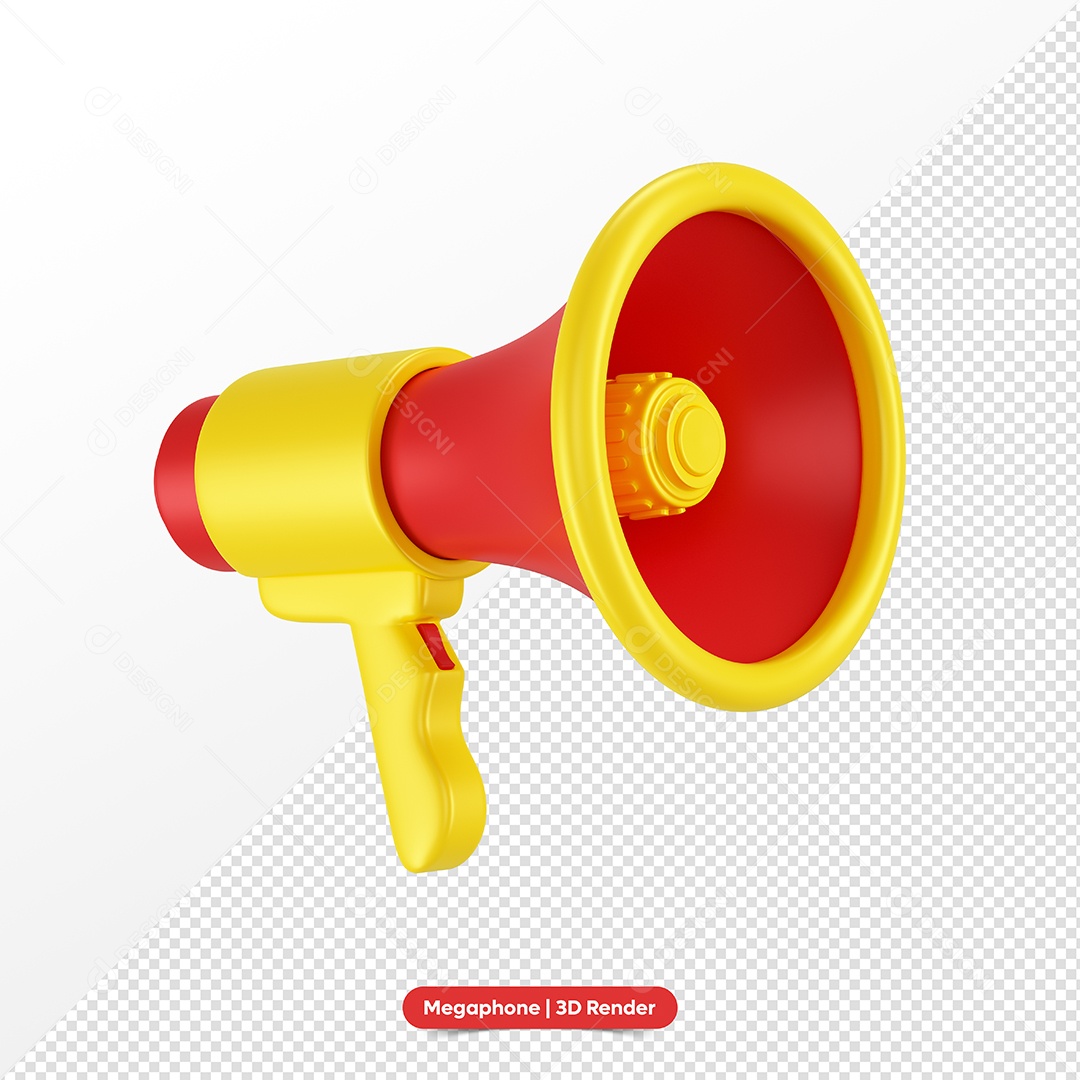 Megafone Vermelho e Amarelo Elemento 3D para Composição PSD