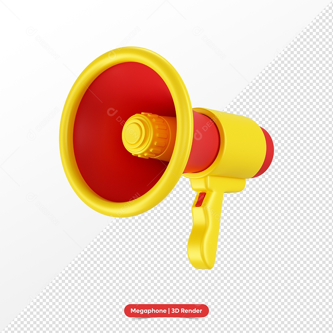 Megafone Vermelho e Amarelo Elemento 3D para Composição PSD