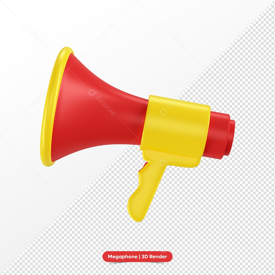 Megafone Vermelho e Amarelo Elemento 3D para Composição PSD