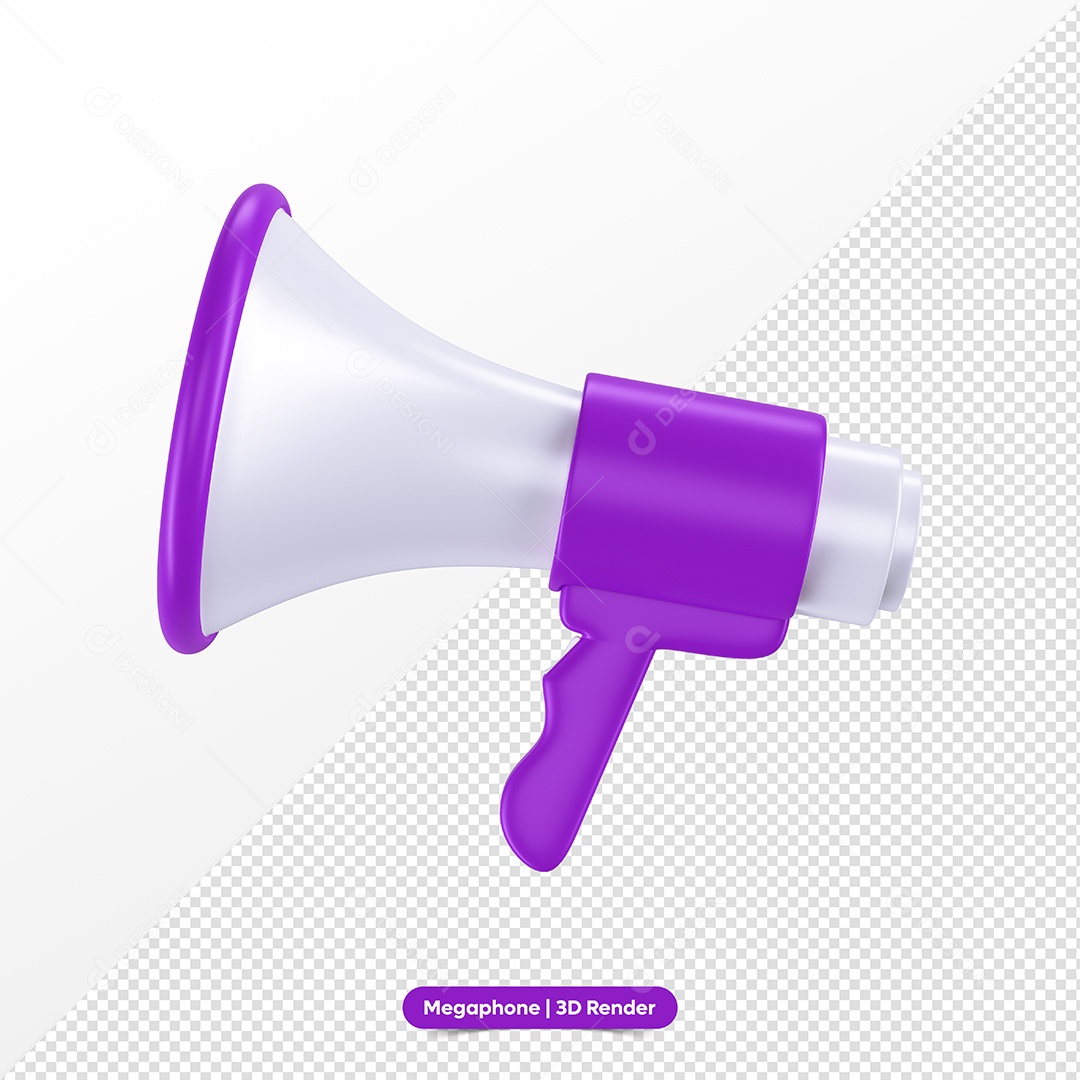 Megafone Roxo e Branco Elemento 3D para Composição PSD