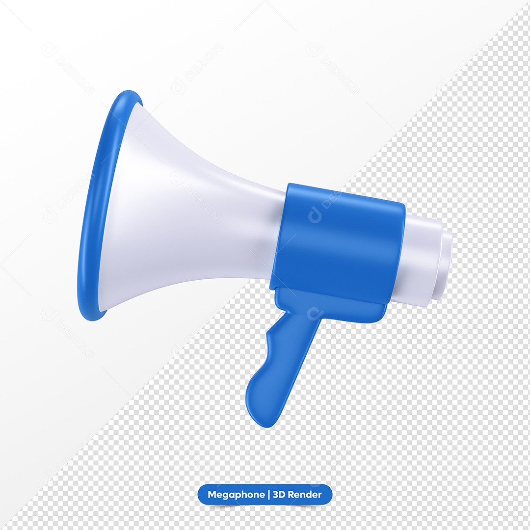 Megafone Azul e Branco Elemento 3D para Composição PSD